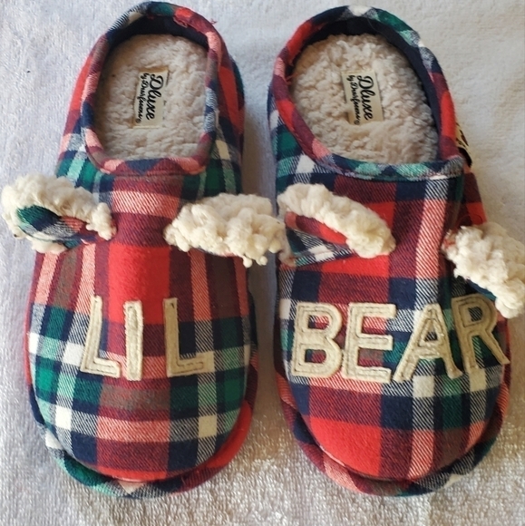 Dluxe by Dearfoams Sz 2-3 Unisex Kids Lil Bear Slippers - Picture 1 of 8